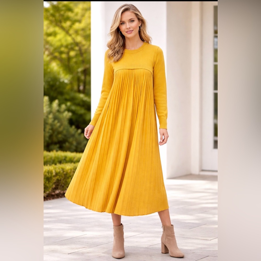 Anthropologie English Factory marigold pleated seater mini dress